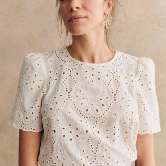 Sezane Tops - Sezane White Eyelet Blouse